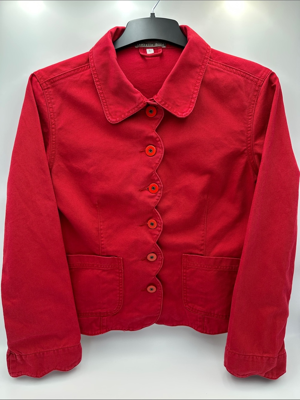 Vintage Isabella Bird Red Scalloped Edge Cropped Jacket Size L